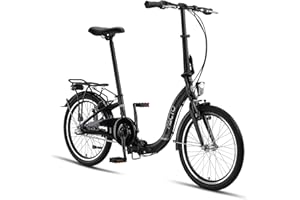 ‎PACTO PACTO Seven Klapprad 20 Zoll mit Schnelles Faltsystem (10 Sek), Aluminiumrahmen, Leichtgewicht (14KG), Shimano 3 Gänge, 2 Handbremsen und LED-Licht