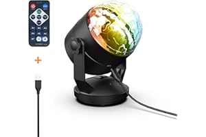 R-MUSIC – DISCO BALL – Boule Disco + Télécommande – Rotation 180° – Lumière de scène, 6 motifs animés au rythme du son – Effet de lumière LED RGB – Accrochage par ventouse – Pour Fête, DJ, Bar, Club