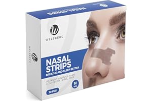Welsberg 30 Stück Nasenstreifen Anti-Schnarch-Hilfe, Schnarchstopper-Pflaster, Nasenverstopfung Lindern, Besser Atmen im Schlaf Sport, Nasenpflaster für Männer Frauen, Größe M, 55x16 mm