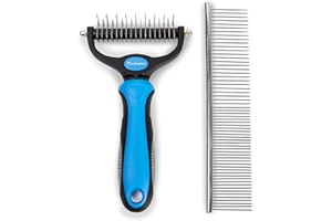 GLÜCKPET Cepillo para Perro, Elimina el Pelo Muerto, Desenreda Nudos, Azul, con Peine, Certificado CE