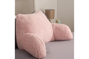 OHS Cuddle Cushion Teddy Pink, Reading Pillows for Bed Super Soft Cosy Pillow with Arms Support Pillows for Sitting up in Bed Teddy Pillow for Adults