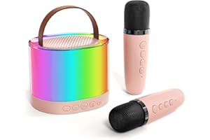 WAKSOX Mini Karaoke Machine with 2 Microphones, Christmas Stocking Fillers for Girls, Girl Birthday Gift Present Secret Santa Gifts for 4 5 6 7 8 9 10 Year Old Teenage Toys Party Supplies (Pink)