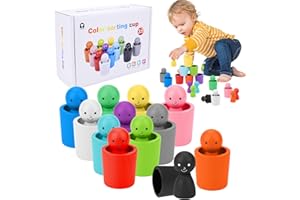 Jadyon Colour Sorting Cups, Peg Dolls in Cups, Colour Sorting Toys for Toddlers, Wooden Cups and Peg Dolls Matching Games, Toddler Games, Color Sorting Montessori Sensory Toys for Toddlers