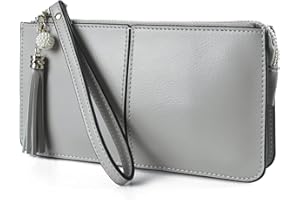 befen Genuine Leather Wristlet Coin Purse, Small Italian Leather Zipper Wallet Pouch for Women 6.75 x 3.75