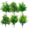 Dekorly Artificial Plastic Mix Green Grass Fake Outdoors Plant Bushes Decor Faux Greenery Shrubs For Outdoor And Indoor, Artificial Shrubs Stems | Height- 7 Inches (Multi-6)