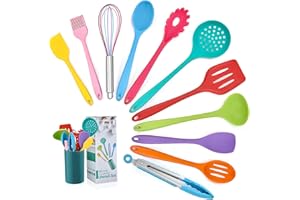 Kitchen Utensil Set, Homikit 12 Piece Cooking Utensils, Silicone Kitchen Utensils Set with Holder, Heat Resistant Kitchen Tools Include Spoons Turner Spatula Tong for Non-Stick Cookware, Multicolor