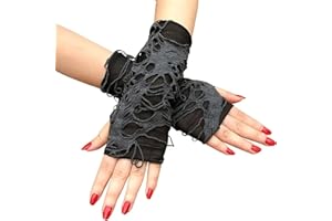 Amazleer Guantes punk sin dedos para mujer, guantes rasgados para cosplay, fiesta de disfraces de Halloween