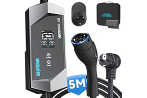 EVPEIWE EV Cargador Cable de Carga Tipo 2 Schuko [3,68 kW, Corriente Regulable 6-16A, 5M] Cargador Coche Eléctrico Portátil para Vehículo Eléctrico IEC 62196-2, IP65 Estación de Carga EV con Bolsa