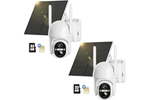 NUASI 2K 4G LTE Camara Vigilancia Exterior con Panel Solar【2 Unidad】, 360 Grados PTZ, PIR Detección de Movimiento, Visión Nocturna en Color, Audio Bidireccional, con Tarjeta 32GB y SIM, IP66