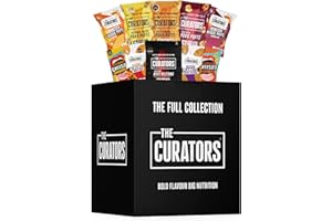 THE CURATORS High Protein Savoury Snack Collection Box, Biltong, Pork Puffs, Veggie Puffs, Nuts & Cheesies (20 Items) Low Carb Keto Gluten Free Variety