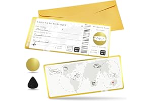 TEYOMI 1 Tarjetas de raspado de boletos de viaje con sobres, tarjeta de embarque de raspado personalizada, empaque de regalo de viaje único, boleto sorpresa de raspado y revelación para cumpleaños, novias