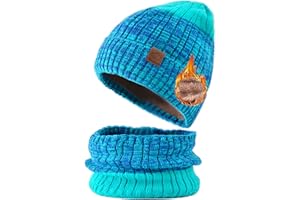 YAQUEKOU Kindermützen Schal Set, Wintermütze Beanie mit Schal Warme Strickmütze mit Fleece Gefütterte für Jungen und Mädchen Outdoor (4-10 Jahre)