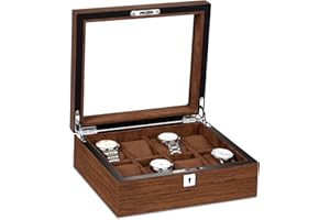 RoYiio Pudełko do przechowywania zegarków na 8 zegarków, ze szklaną pokrywką, pudełko na zegarki z 8 wyjmowanymi uchwytami na zegarki, wysokiej jakości kuferek na zegarki, organizer do przechowywania, etui na zegarki, dla mężczyzn i dziewcząt, prezent