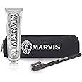 Marvis Toiletries Bag with Whitening Mint Toothpaste and Toothbrush in Zip Pouch, 0.5 lb.