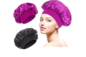 Kieswan 2 Stück Seidenhaube zum Schlafen Satin Bonnet für Locken, Seide Schlafmütze Damen, Weiche Nightcap Elegante Sleep Cap Silk Schlafhaube Verstellbare Nachtmütze Haarschutz mit Gummizug