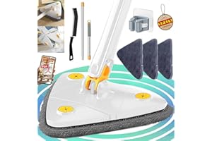 HICAREL® Mopa Triangular Giratoria 360 Blanca para Limpiar Azulejos y Paredes, Fregona Autoescurrible de Microfibra, Colgador, 3 Paños, Cepillo y 2 PDFs. Muy Fácil Limpieza Suelos, Techos y Ventanas.