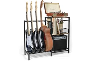 ikkle Gitarrenständer Mehrere Gitarrenständer mit 3 Etagen Plattenspieler-Ständer Gitarren Bodenständer mit Vinyl Schallplatten Schrankhalter für Akustik-, E-Gitarre, Bass, Gitarrenständer-Halterung