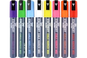 STATIONERY ISLAND Stylo Craie Pour Tableau Noir Effacable, Marqueur Craie Effacable, Feutre Craie pour le Verre Fenêtre, 6MM Lot de 8 Couleur