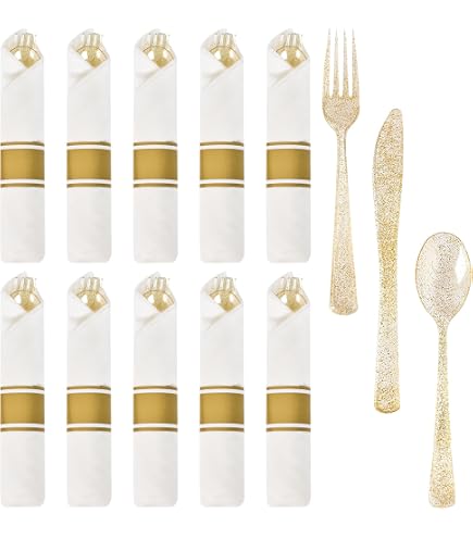75 Pezzi Di Posate In Plastica Dorata-Set Di Posate Per Feste-posate In - 10