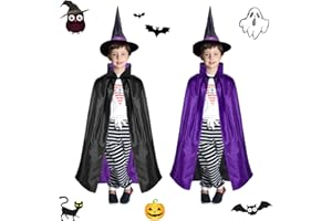 Amebleak Costume di Halloween per Bambini, Mantelle per Bambini di Halloween, Costume da Strega, Mantello Wizard con Cappello, Witch Wizard Cloak per Ragazzi Ragazze Costume Cosplay