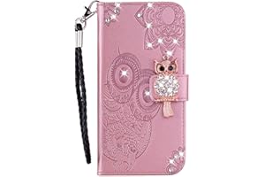 DRAAMVOL for Moto E40 Case Moto E30 Case Leather Protective Moto E20 Case Flip Wallet Card Slots Folio Bumper with Bling Owl Magnetic Clasp Kickstand Cover for Motorola Moto E40/E30/E20 Phone Case,Rose Gold