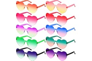 SelfTek Heart Glasses 10 Pcs Rimless Heart Sunglasses Love Heart Shaped Glasses Gradient Colored Heart Glasses Multipack Fashion Funky Hen Party Eyewear for Women Men Kids