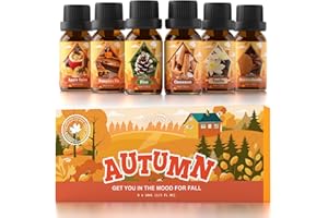 SNOWSEN Autumn Fragrance Oils, Essential Oil Set for Diffuser, Fall Scented Oil for Soap Candle Making - Apple Spice, Pumpkin Pie, Pine, Cinnamon, Vanilla, Snickerdoodle, 6x10ml