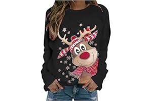 Générique Pull De Noel Femme Automne Hiver décontracté Noël Renne Bonhomme de Neige Cloches imprimé Mignon Manches Longues col Rond Pull Confortable Fille 2025