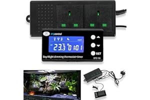 Calager Digital Reptile Thermostat,LCD High Accuracy Digital Reptile Thermostat,Day/Night Dimming Digital Thermostat Timer,Thermostat Plug Socket Dimmer Temperature Controller for Aquarium (Black)
