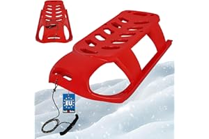 KOTARBAU® Luge Enfant - Plastique - 87x45x26 cm - Rouge - Traineau Enfant - Luge à Neige - Traineau a Neige - avec Patins Métal et Corde de Traction - Robuste et Stable