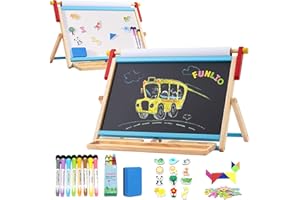 FUNLIO Chevalet de table en bois anti-déformation pour enfants à partir de 3 ans (plus de 100 pièces), chevalet magnétique double face avec 3 angles réglables, chevalet pour enfants, pliable - Bleu