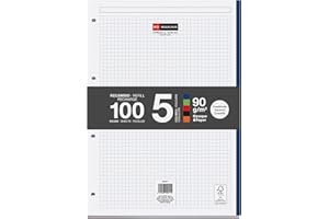 Miquelrius – blok do uzupełniania, 5 pasków w wyrazistych kolorach, 100 arkuszy, w kratkę, 5 mm, rozmiar A4, papier 90 g, z 4 otworami
