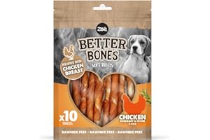 FLUVAL Zoe Better Bones Soft Dog Treat Chews, Pouch of Rawhide-Free, Chicken-Wrapped Twist Dog Training Chews - Chicken Flavour, 1 Bag of 10 pcs