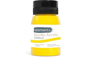 Elements 500ml Acrylic Paint 500 ml Tub - Quick Drying Acrylic Paints with High Pigment and Vibrant Colour Pigment Med Yellow