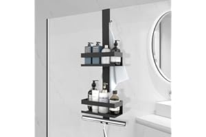 UUlioyer Duschablage zum Hängen, Duschregal aus Edelstahl SUS304 ohne Bohrer für Rahmenlos Glastür, Shampoo Duschgel Halterung für Dusche, Schwarz