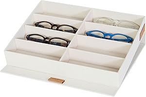 LOVE !T STORE !T LOVE IT STORE IT organizer na 8 okularów premium – wykonany z lnu – do przechowywania kilku okularów – wzmocniony drewnem – kolor beżowy – 32 x 25 x 5,5 cm