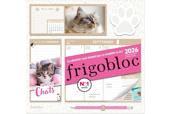 Frigobloc Hebdomadaire 2026 Chats (de sept. 2025 à déc. 2026) - Edition 2025