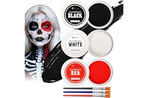 nsxsu Halloween Face Paint White+Black+Red165g(5.8oz ), Face Painting Kit Professional for Kids and Adults, Body Paint Set with Brushes for Halloween SFX Makeup Cosplay Skull Clown Art Theater