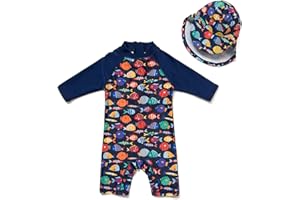 upandfast Costume da Bagno Intero per Neonate con Cerniera e Cappello da Sole UPF 50+