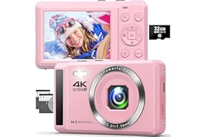 Digital Camera, Toiauaha 4K Autofocus Vlogging Camera 44MP UHD Compact Camera with 32G SD Card & 2 Batteries, 2.4”Rechargeable Mini Camera for Photography, Video, Kids, Beginners,Teenagers, Adult