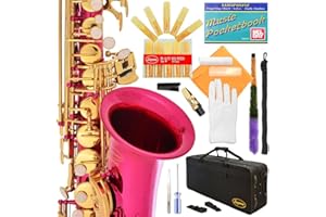 Lazarro 360PK 360-PK E-Flat Eb Alto Saxophone Pink-Gold Keys with Case, 11 Reeds, Care Kit and Many Extras