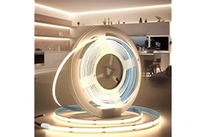 BRIMETI Ruban LED COB 5M 12V Autocollant Bande LED COB 4000K Blanc Naturel Flexible 320LED/M Découpable Largeur 8mm CRI>90 Intérieur Eclairage pour Chambre Cuisine Maison Miroir (Sans Alimentation)