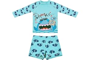 TRENDY BOY Trajes de Baño de Manga Larga Conjuntos Rashguard Bañador Protección Solar Ropa de Baño para Niños de 2 a 12 Años