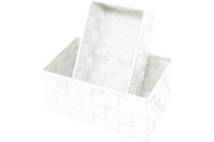 ‎LASHUMA Lashuma 2er Korbset Aufbewahrungskörbe, Weiße Badkörbchen, Kleines Körbchen: 19x10x7 cm, Großer Korb: 20x13x10 cm