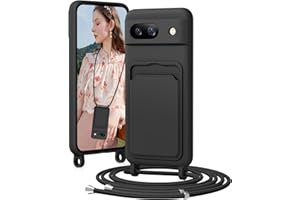 BENTIACC Mobile Phone Chain Silicone Case for Google Pixel 8A with Strap, Mobile Phone Case with Card Slot, Removable Cord Chain, Shockproof Protective Case for Google Pixel 8A (Black)
