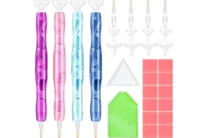 SPOKKI 4 Stück Diamond Painting Stift, Kunstharz Diamant-Malstift mit 12 Stück Ton 2 Trays und 16 Ersatz-Tipps, 5D Diamant Malerei Zubehör Werkzeuge für Diamant Malerei DIY Nagelkunst