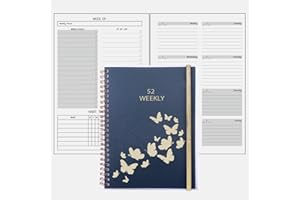 YHH Terminarz tygodniowy A5 z funkcją śledzenia nawyków, lista celów, rzeczy do zrobienia, strony kontaktowe i notatki, kieszonka, spirala, pamiętnik, organizer na rok 2023, 2024, cel szkolny