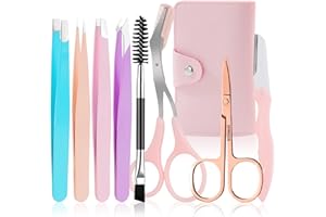 HEYMKGO Pinzetta Sopracciglia Professionale 8Pcs Kit Sopracciglia con Pu Bag Forbici Per Sopracciglia con Rimovibili Pettine Rasoio Sopracciglia Pettine Sopracciglia Donna Pinzette Sopracciglia