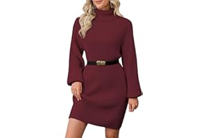 ZLIGXEA Damen Strickkleid Pulloverkleid Female Elegant Winterkleider Rollkragen Langarm Herbst Langes Kleid Übergröße Pullover Kleider S-XL
