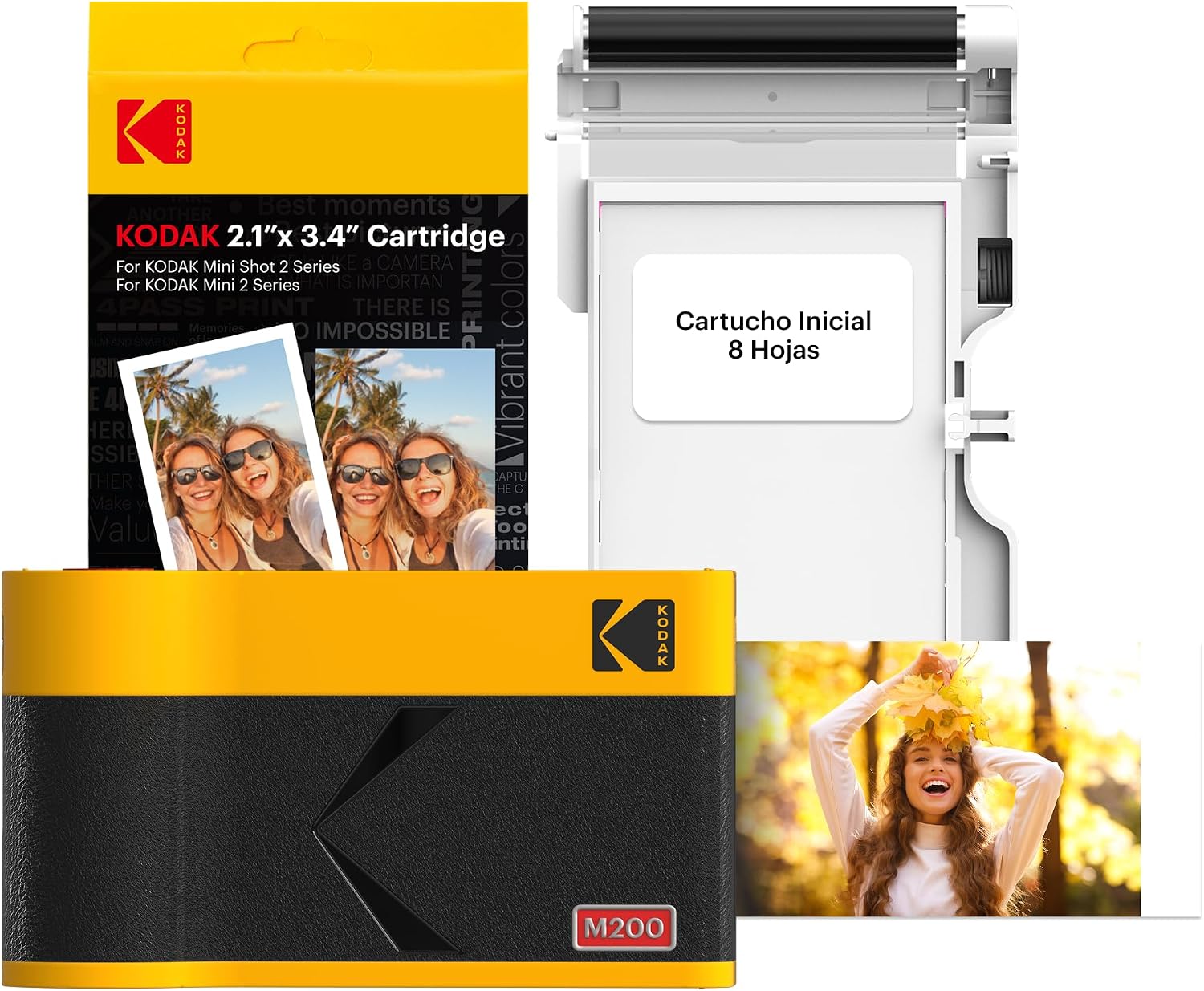 KODAK Mini 2 ERA 4PASS Impresora de Fotos Portátil (5,3x8,6cm) (Impresora + Pack con 38 Hojas (8 Hojas Iniciales + 30 Hojas), Amarillo)